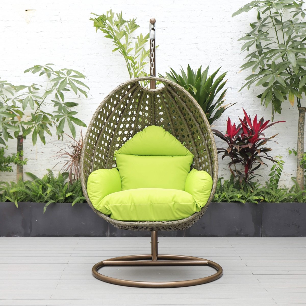Modern Wicker Hanging Single Seating Egg Swing Chair in Beige/Charcoal/White Frame With Cushions