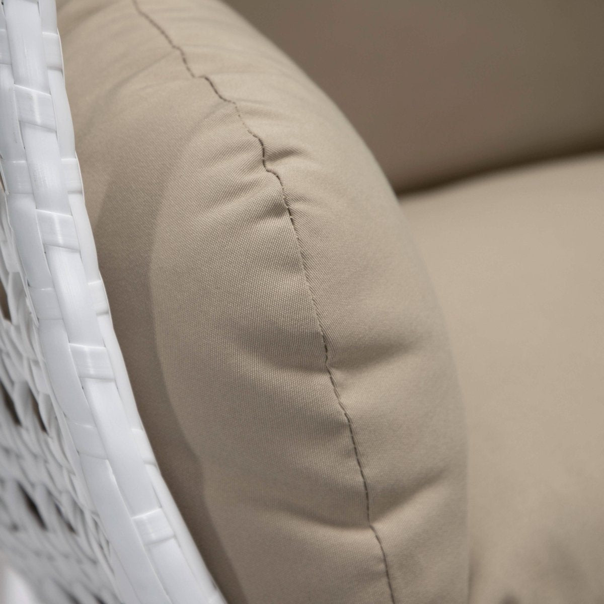 Modern Wicker Hanging Single Seating Egg Swing Chair in Beige/Charcoal/White Frame With Cushions