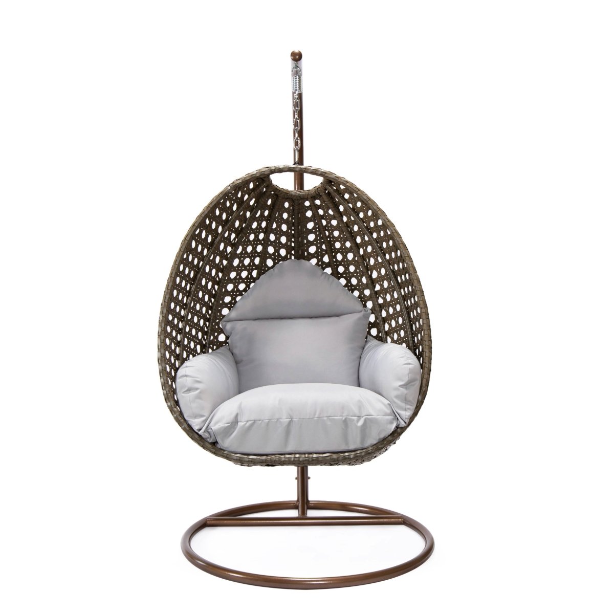 Modern Wicker Hanging Single Seating Egg Swing Chair in Beige/Charcoal/White Frame With Cushions