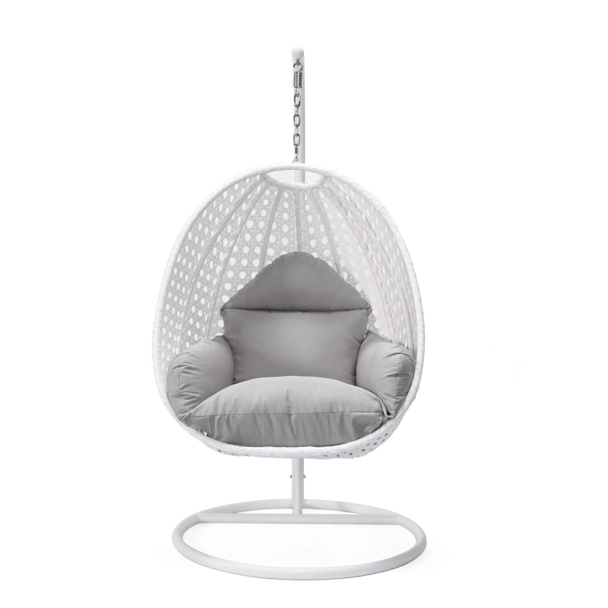 Modern Wicker Hanging Single Seating Egg Swing Chair in Beige/Charcoal/White Frame With Cushions