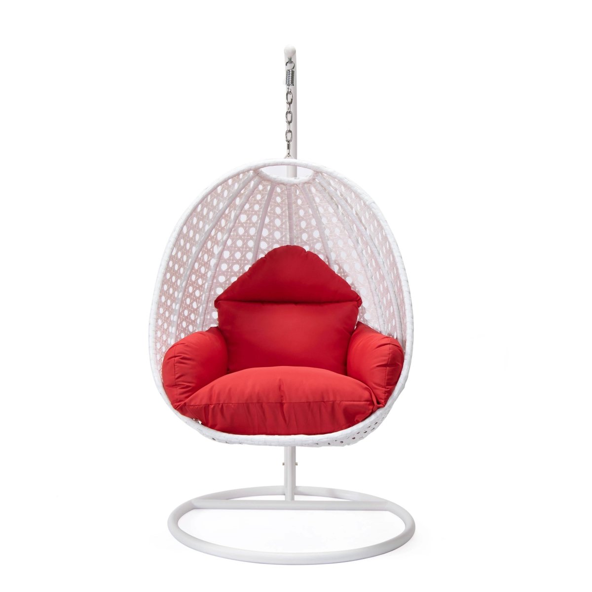 Modern Wicker Hanging Single Seating Egg Swing Chair in Beige/Charcoal/White Frame With Cushions