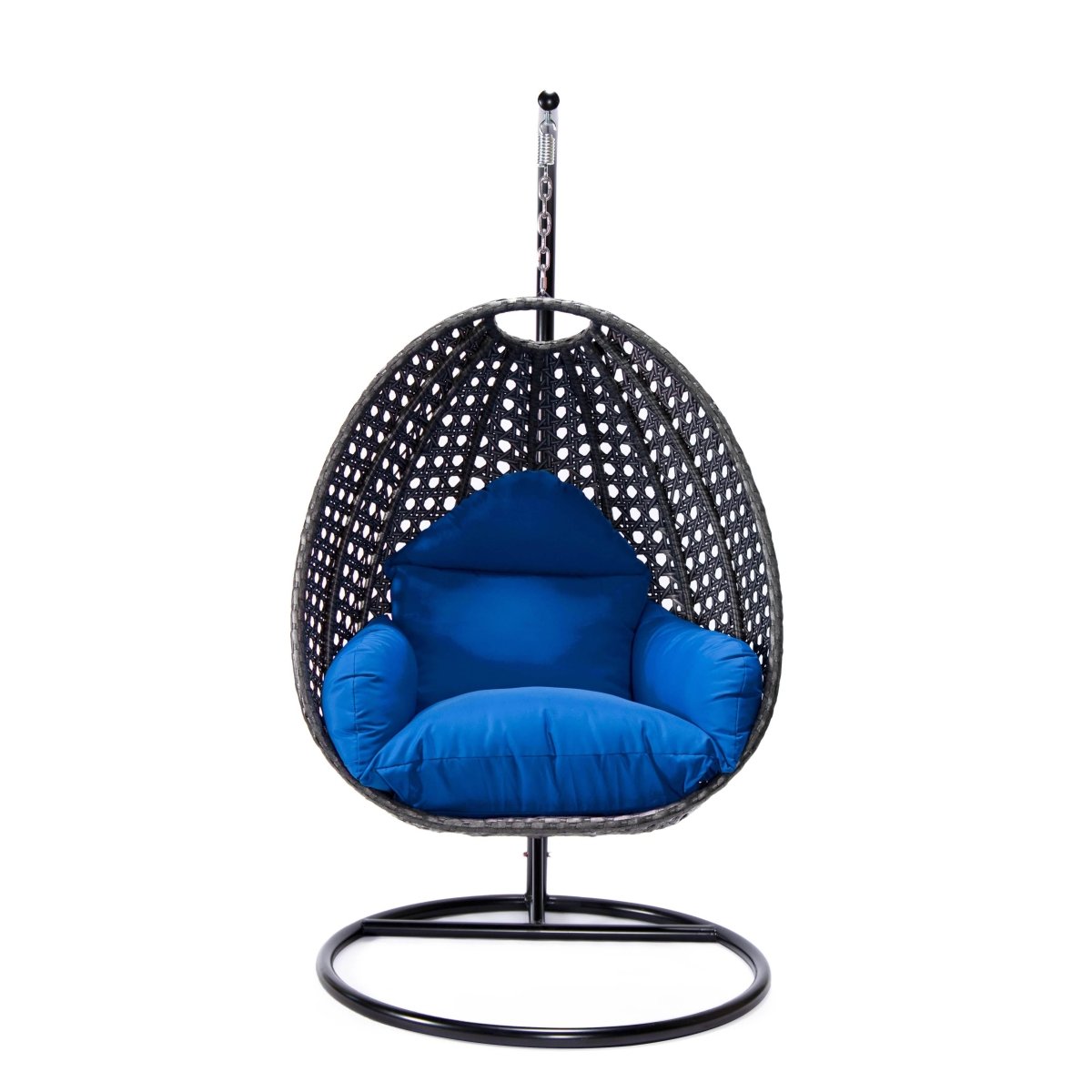 Modern Wicker Hanging Single Seating Egg Swing Chair in Beige/Charcoal/White Frame With Cushions
