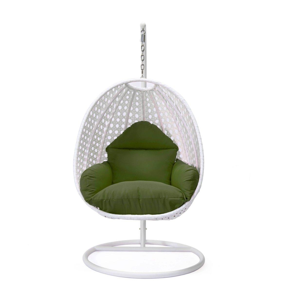 Modern Wicker Hanging Single Seating Egg Swing Chair in Beige/Charcoal/White Frame With Cushions