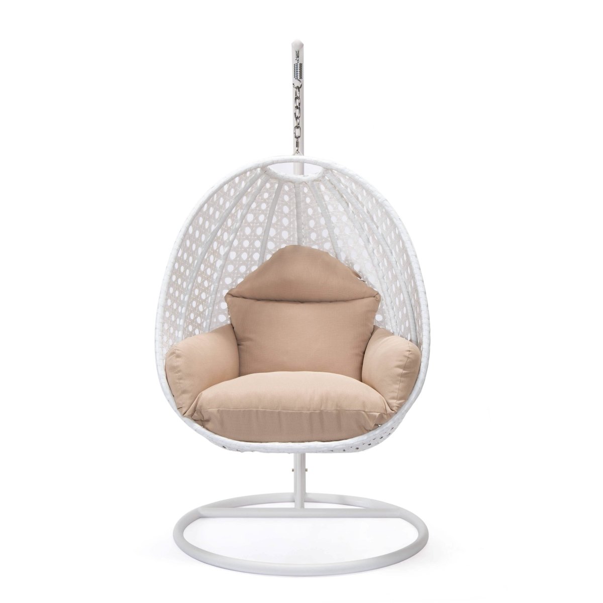 Modern Wicker Hanging Single Seating Egg Swing Chair in Beige/Charcoal/White Frame With Cushions