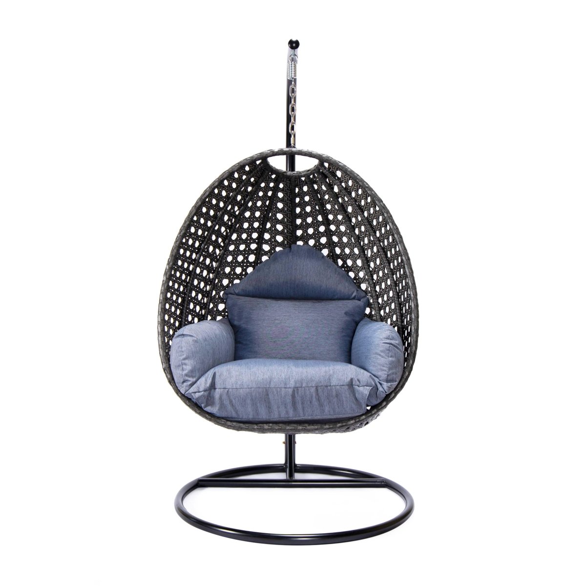 Modern Wicker Hanging Single Seating Egg Swing Chair in Beige/Charcoal/White Frame With Cushions