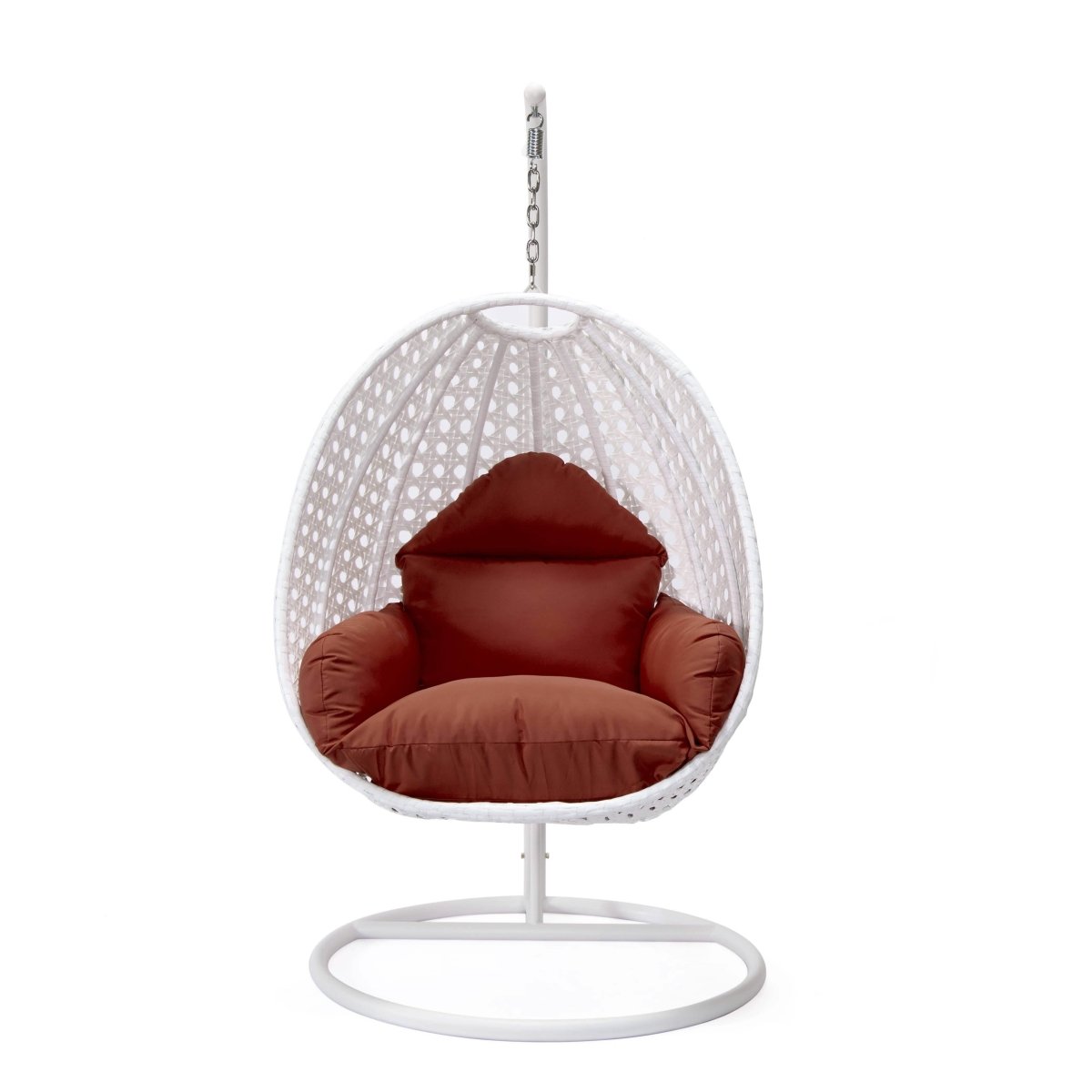 Modern Wicker Hanging Single Seating Egg Swing Chair in Beige/Charcoal/White Frame With Cushions