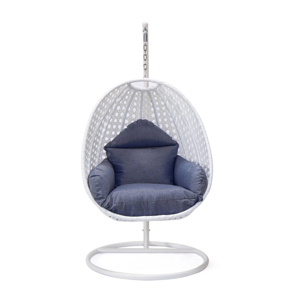 Modern Wicker Hanging Single Seating Egg Swing Chair in Beige/Charcoal/White Frame With Cushions