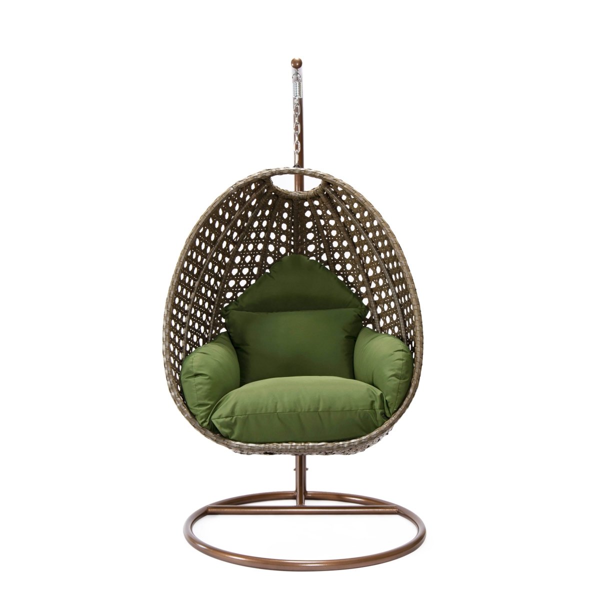 Modern Wicker Hanging Single Seating Egg Swing Chair in Beige/Charcoal/White Frame With Cushions