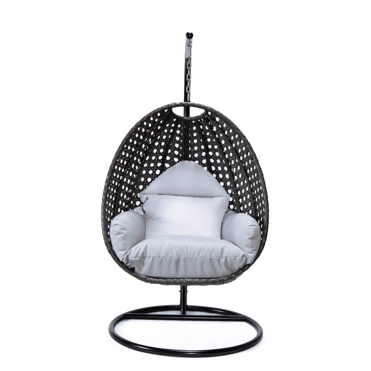 Modern Wicker Hanging Single Seating Egg Swing Chair in Beige/Charcoal/White Frame With Cushions