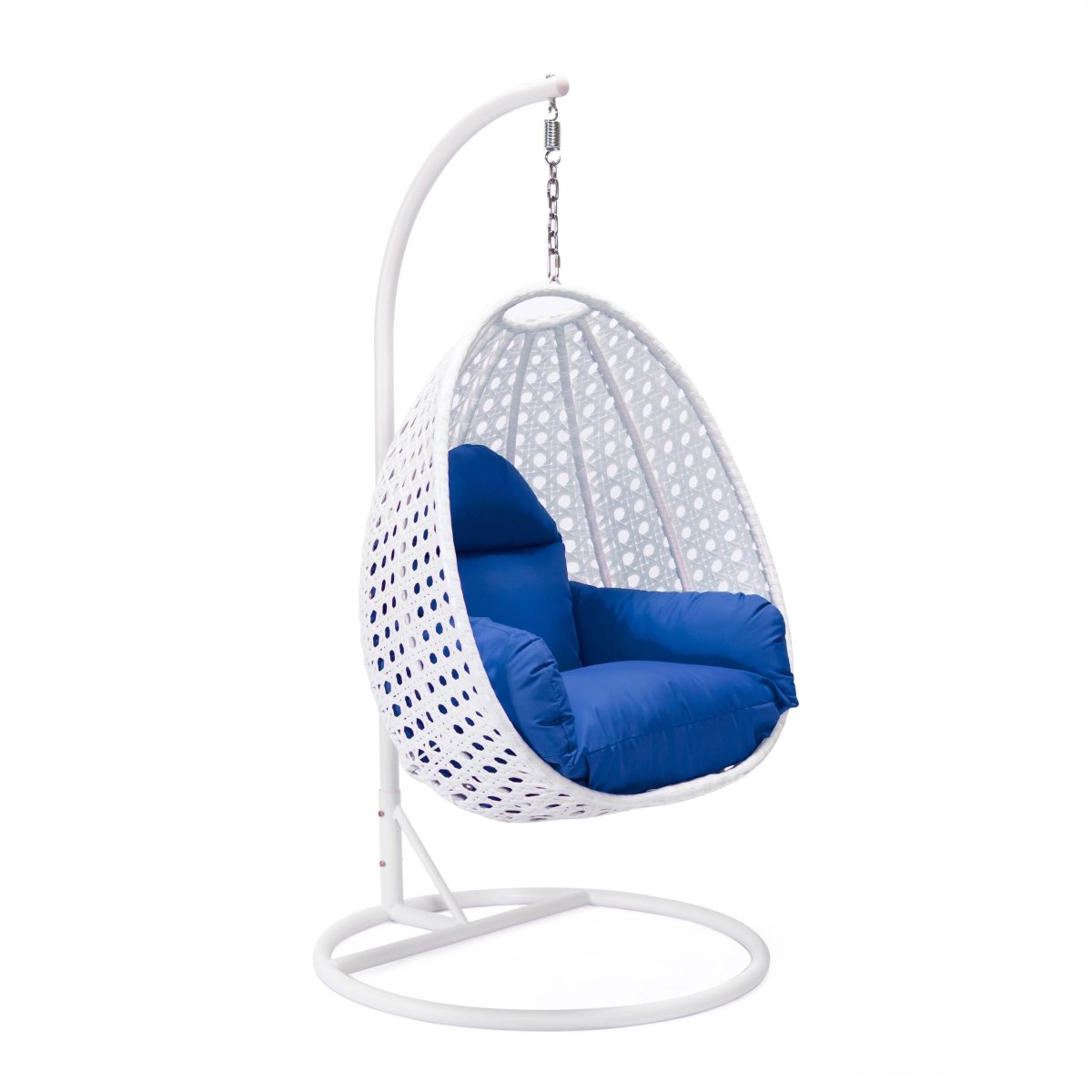 Modern Wicker Hanging Single Seating Egg Swing Chair in Beige/Charcoal/White Frame With Cushions