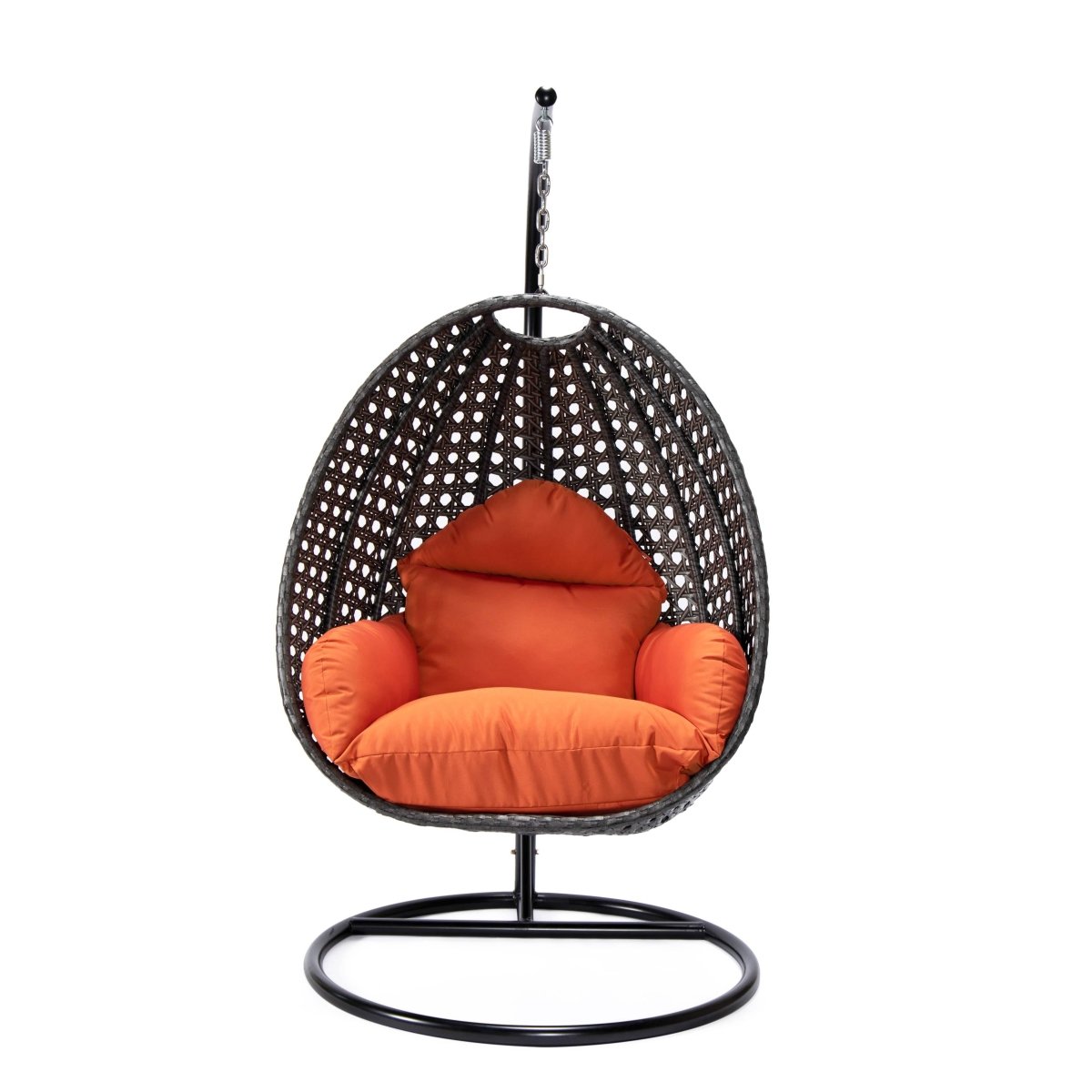 Modern Wicker Hanging Single Seating Egg Swing Chair in Beige/Charcoal/White Frame With Cushions