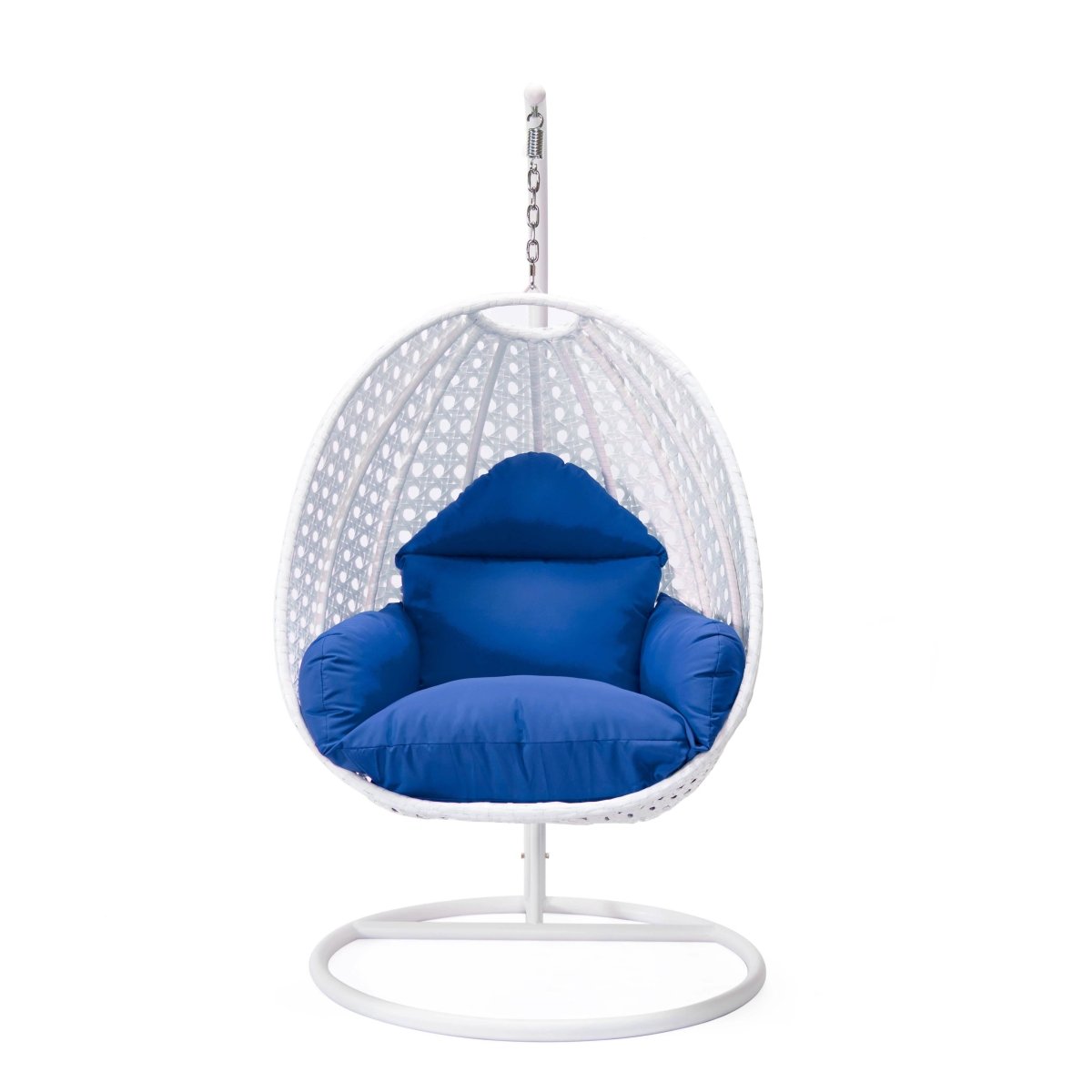 Modern Wicker Hanging Single Seating Egg Swing Chair in Beige/Charcoal/White Frame With Cushions