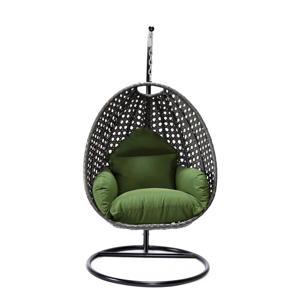 Modern Wicker Hanging Single Seating Egg Swing Chair in Beige/Charcoal/White Frame With Cushions