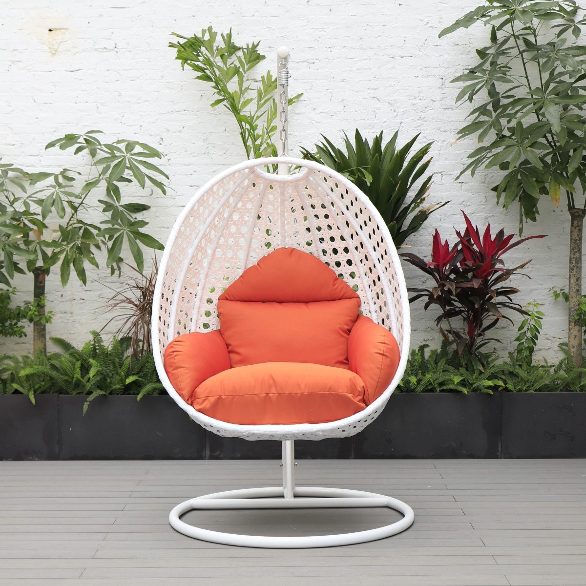 Modern Wicker Hanging Single Seating Egg Swing Chair in Beige/Charcoal/White Frame With Cushions