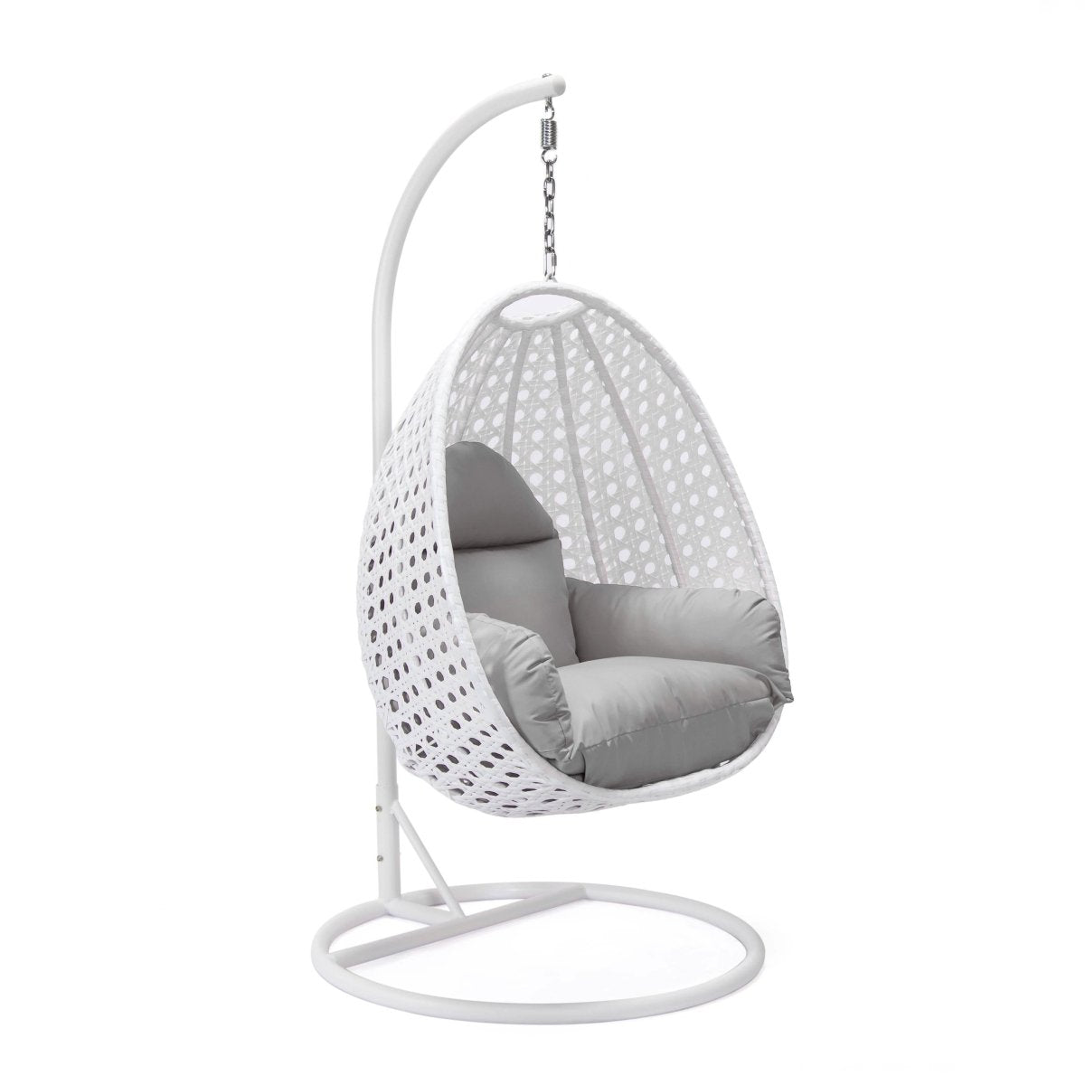 Modern Wicker Hanging Single Seating Egg Swing Chair in Beige/Charcoal/White Frame With Cushions