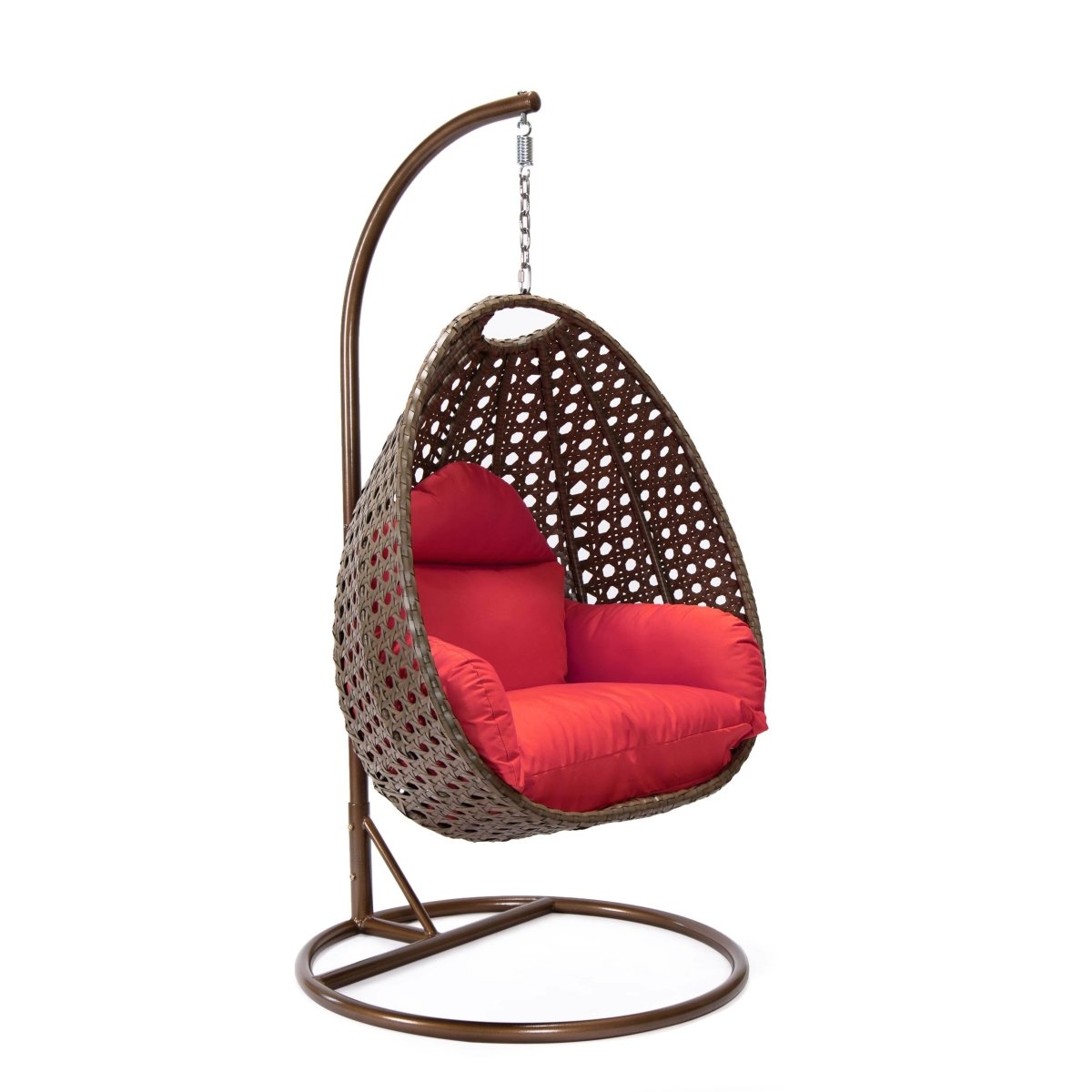 Modern Wicker Hanging Single Seating Egg Swing Chair in Beige/Charcoal/White Frame With Cushions