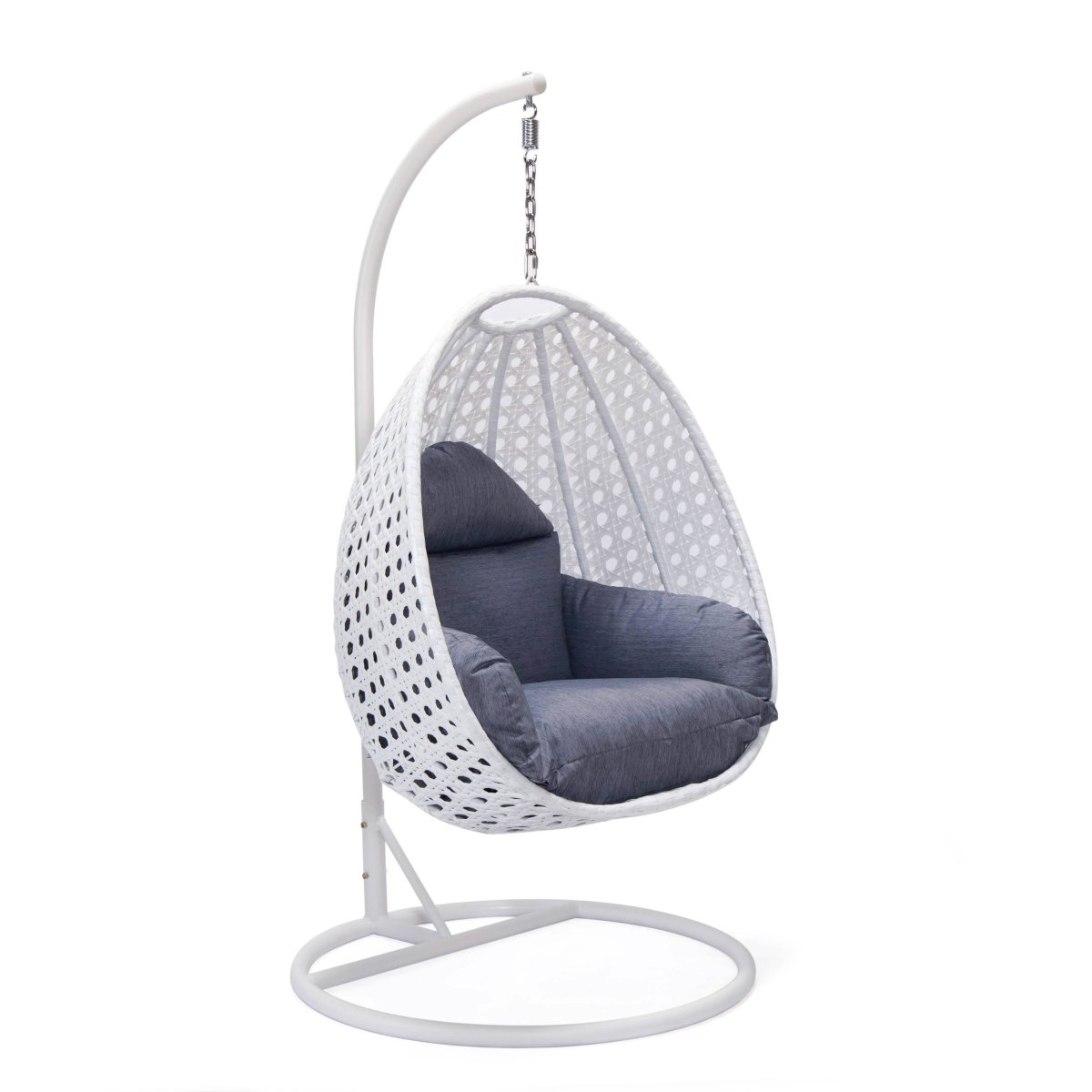 Modern Wicker Hanging Single Seating Egg Swing Chair in Beige/Charcoal/White Frame With Cushions