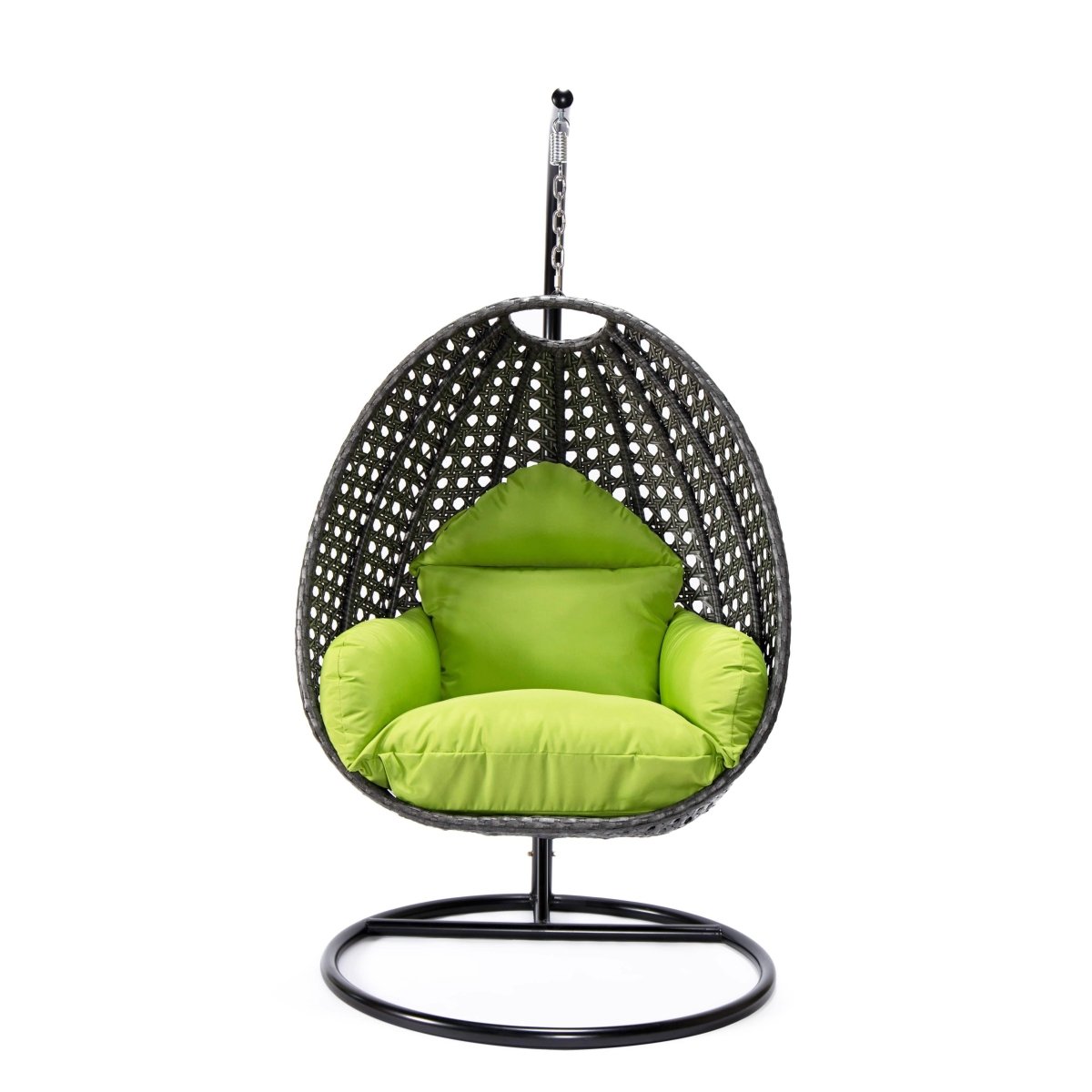 Modern Wicker Hanging Single Seating Egg Swing Chair in Beige/Charcoal/White Frame With Cushions