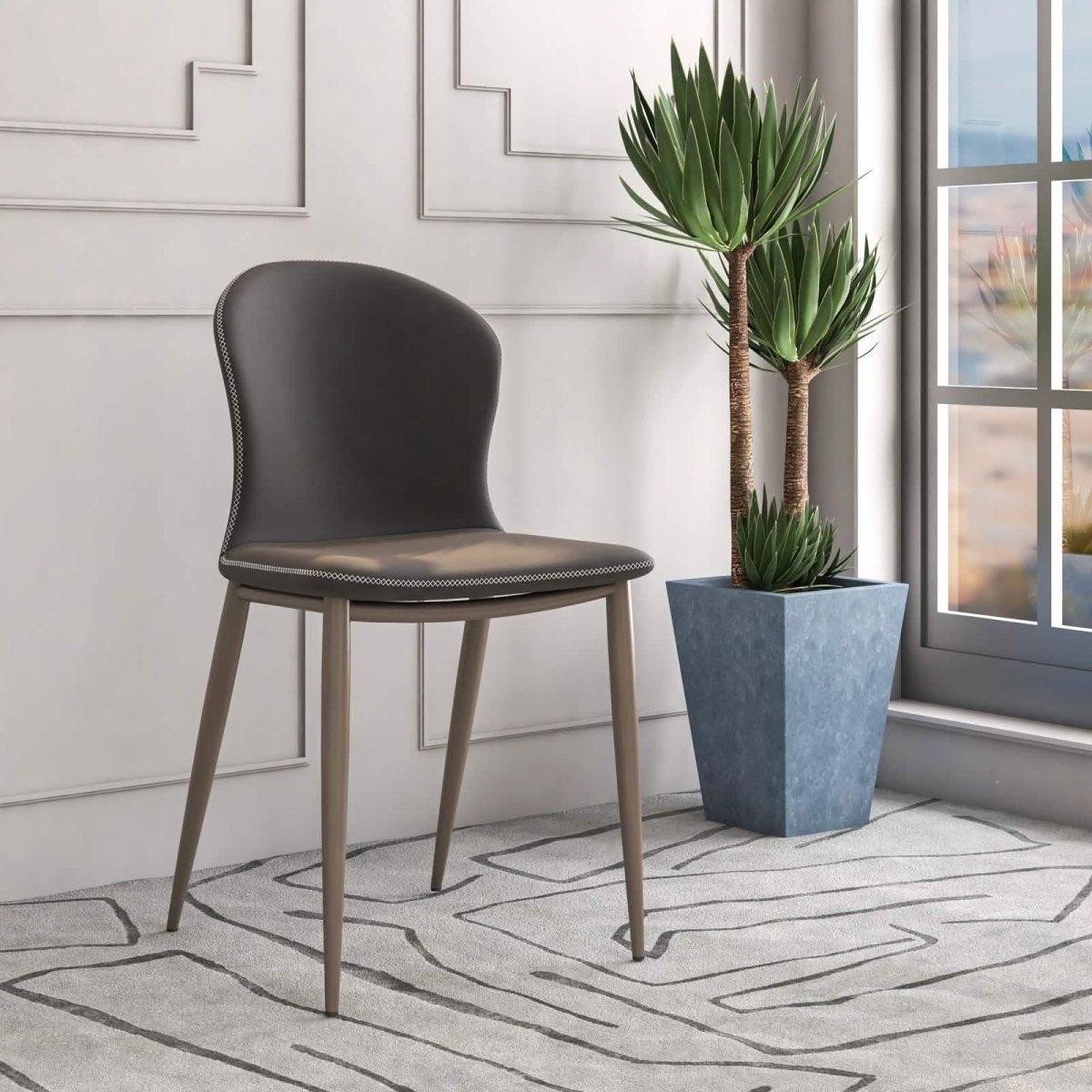Mosaic Dining Chair Upholstered Fabric Foam Cushioned Chair with Metal Legs