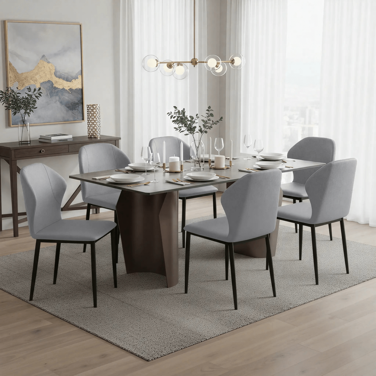 Mosaic Modern Dining Chair Upholstered Fabric Accent Chair with Curved Back