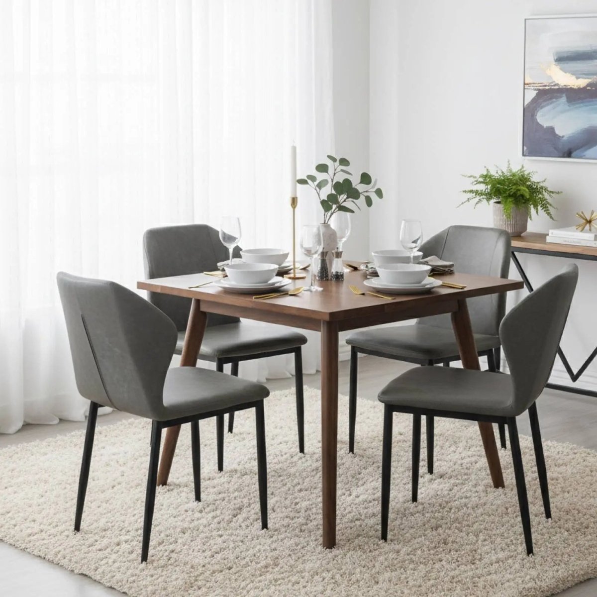 Mosaic Modern Dining Chair Upholstered Fabric Accent Chair with Curved Back