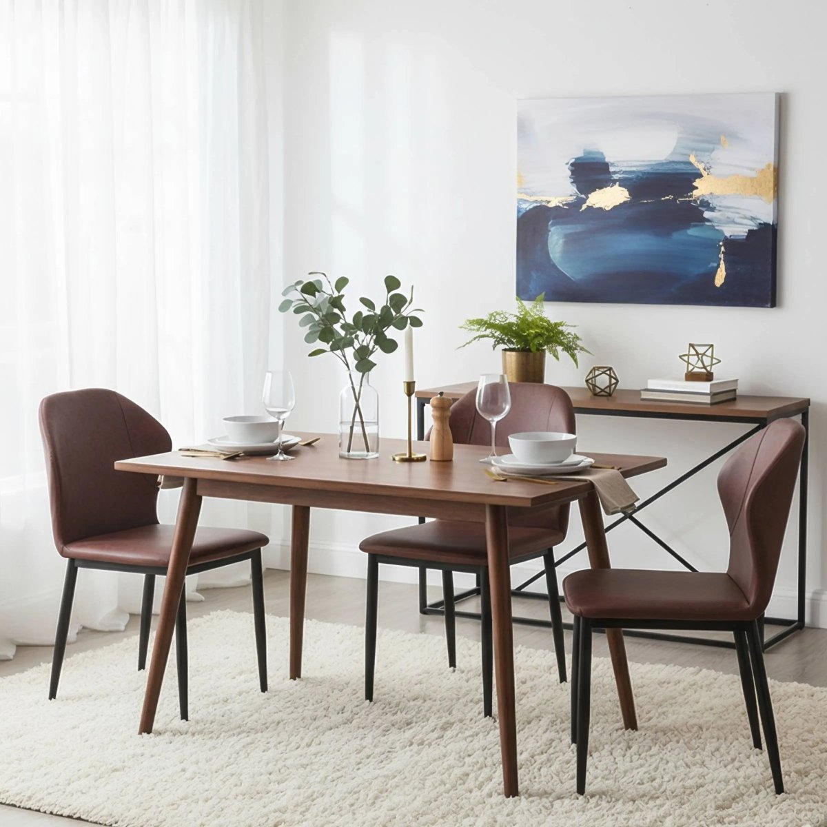 Mosaic Modern Dining Chair Upholstered Fabric Accent Chair with Curved Back