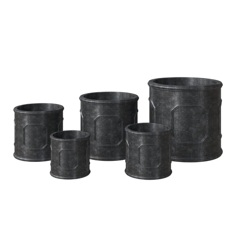 Meadow 5-Piece Fiberstone and MGO Clay Planter Set, Mid-Century Modern Round Planter Pot for Indoor and Outdoor