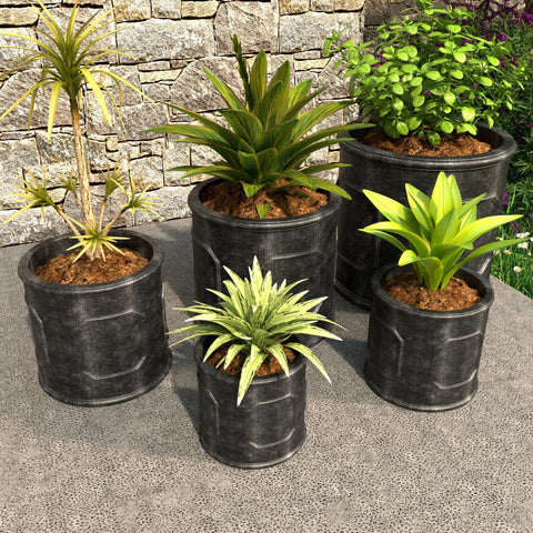 Meadow 5-Piece Fiberstone and MGO Clay Planter Set, Mid-Century Modern Round Planter Pot for Indoor and Outdoor