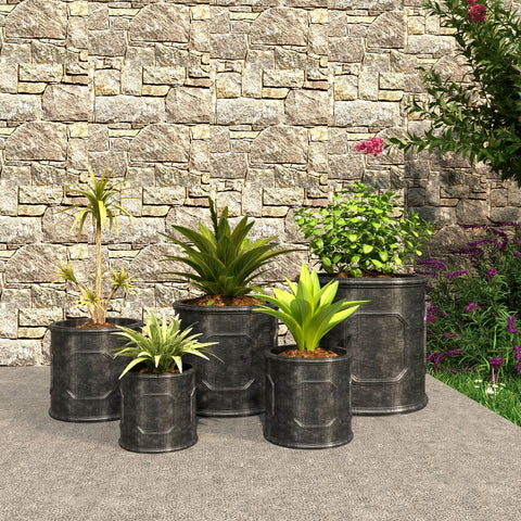 Meadow 5-Piece Fiberstone and MGO Clay Planter Set, Mid-Century Modern Round Planter Pot for Indoor and Outdoor