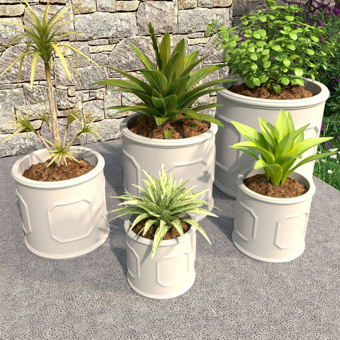 Meadow 5-Piece Fiberstone and MGO Clay Planter Set, Mid-Century Modern Round Planter Pot for Indoor and Outdoor