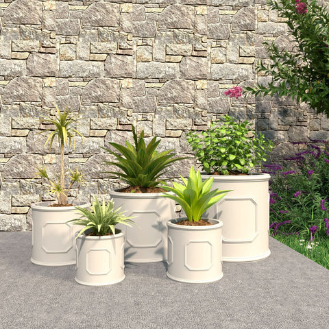 Meadow 5-Piece Fiberstone and MGO Clay Planter Set, Mid-Century Modern Round Planter Pot for Indoor and Outdoor