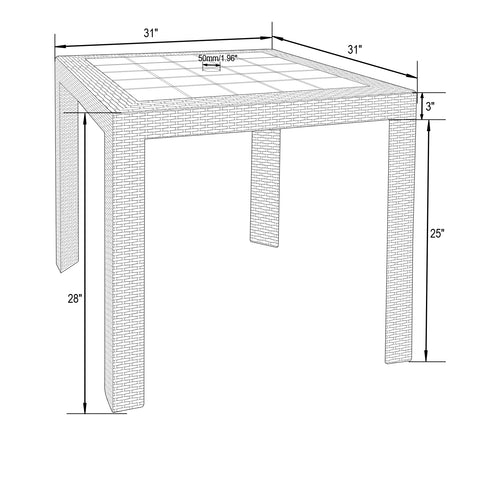 Mace Weave Design Square/Rectangular Dining Table in Polypropylene Plastic