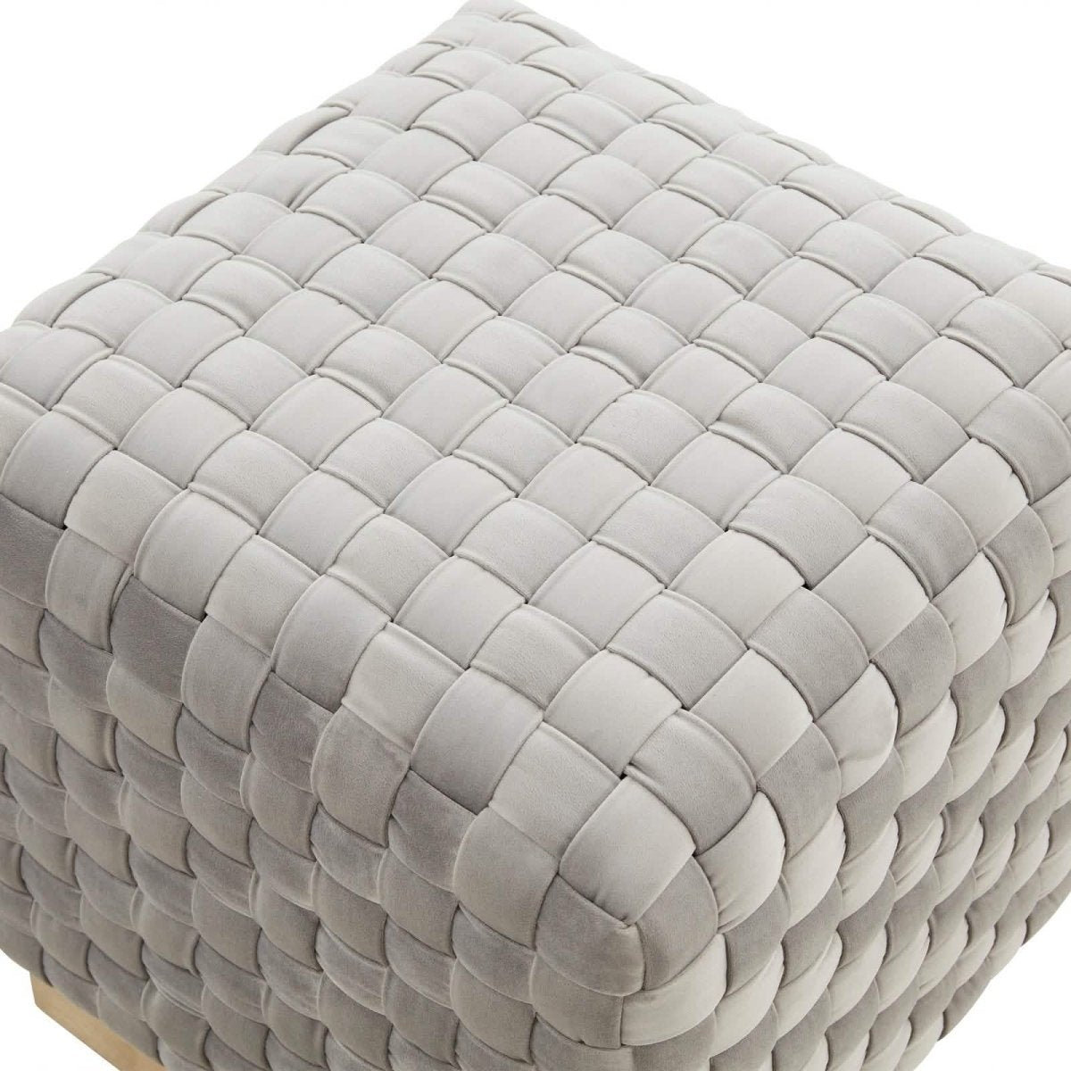 Myrtle 19" Square Weave Design Velvet Ottoman With Gold Base