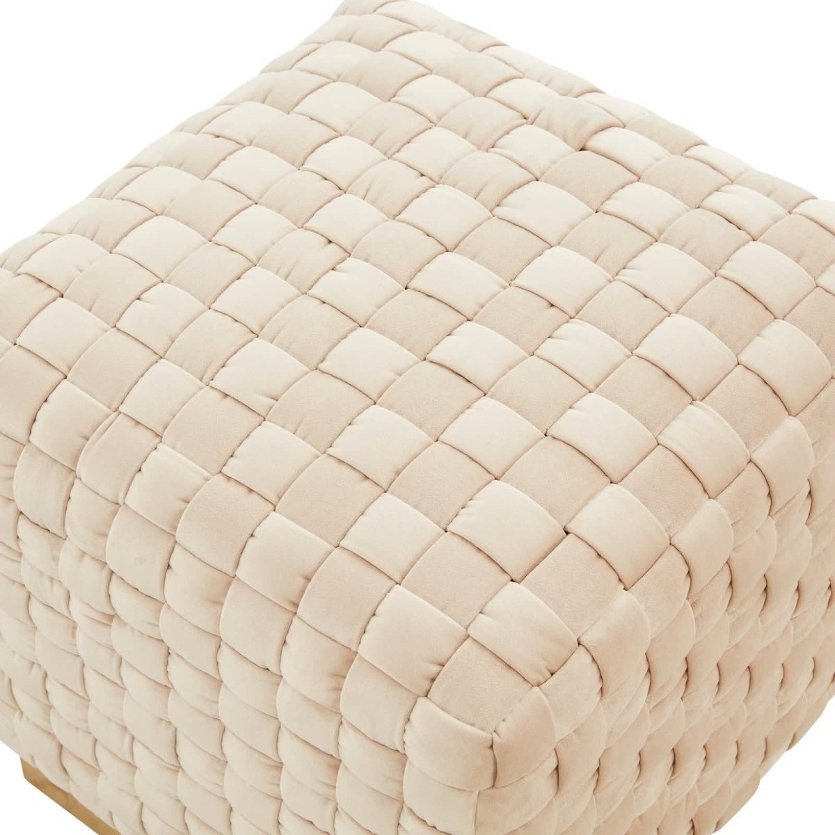 Myrtle 19" Square Weave Design Velvet Ottoman With Gold Base