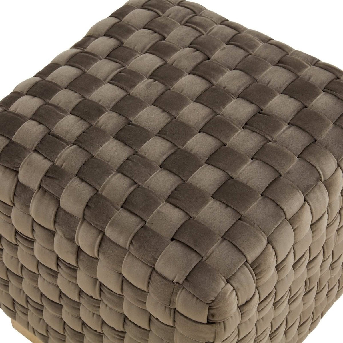 Myrtle 19" Square Weave Design Velvet Ottoman With Gold Base