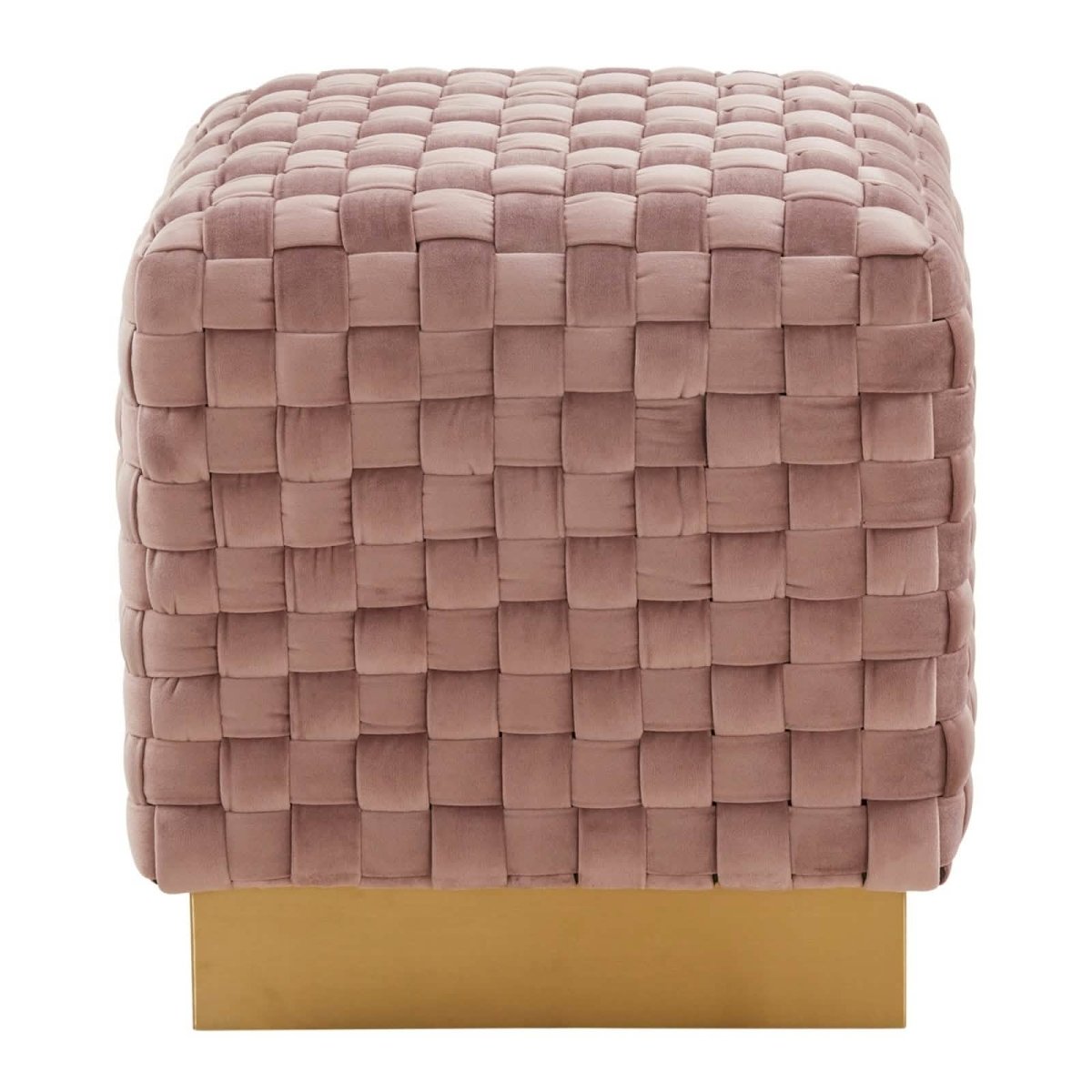 Myrtle 19" Square Weave Design Velvet Ottoman With Gold Base