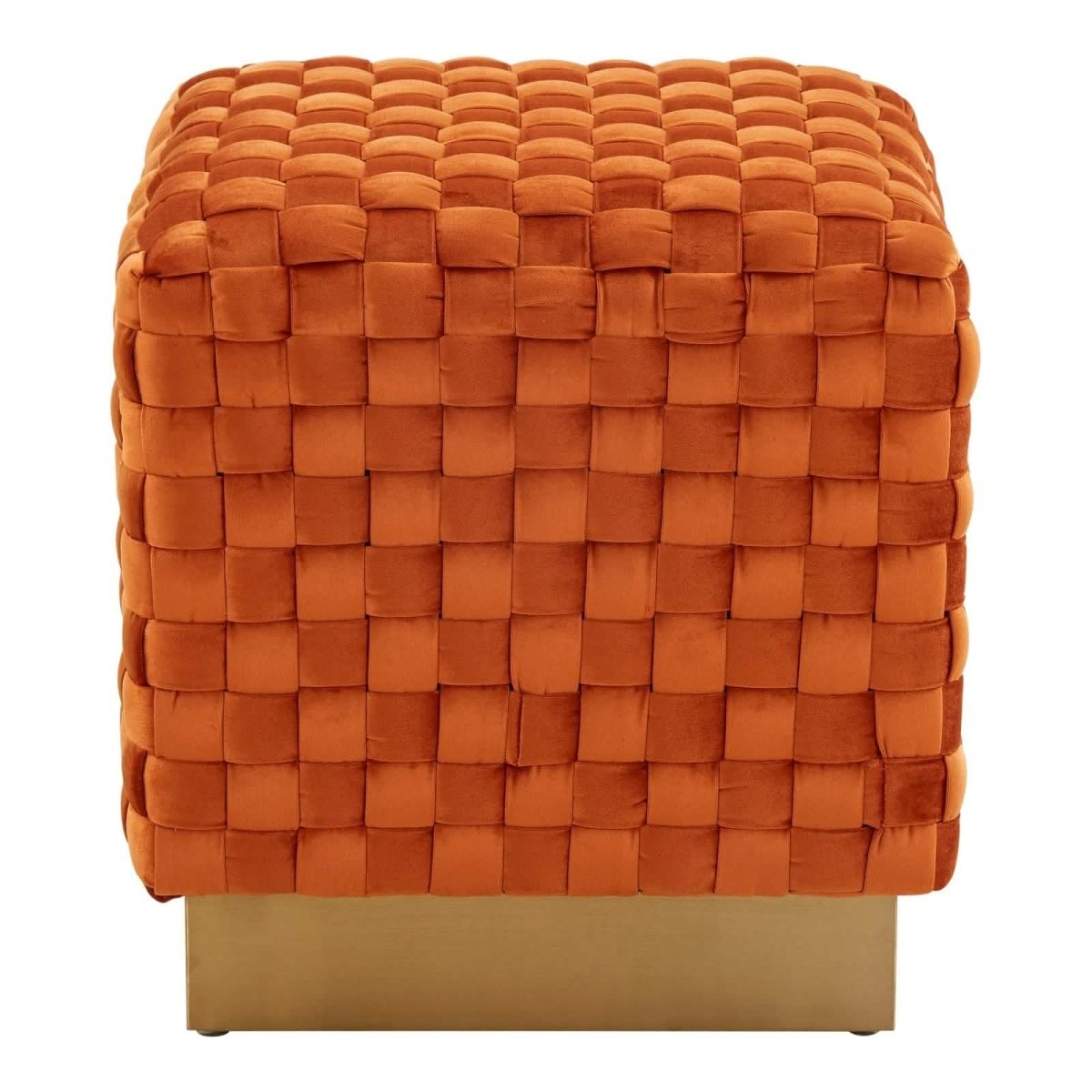 Myrtle 19" Square Weave Design Velvet Ottoman With Gold Base