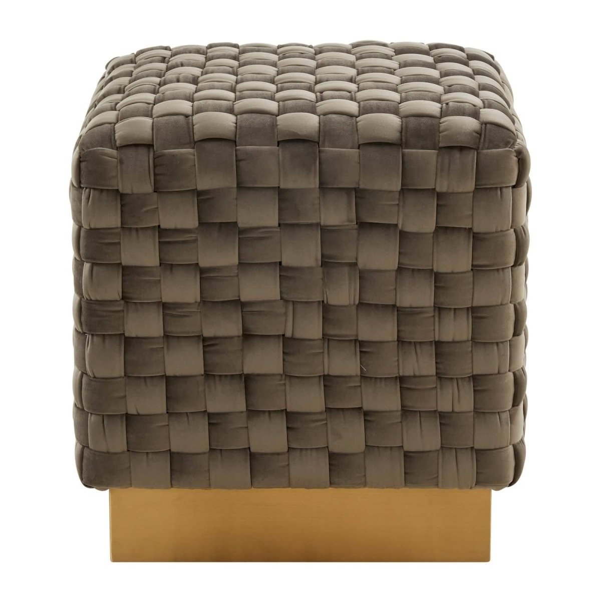 Myrtle 19" Square Weave Design Velvet Ottoman With Gold Base
