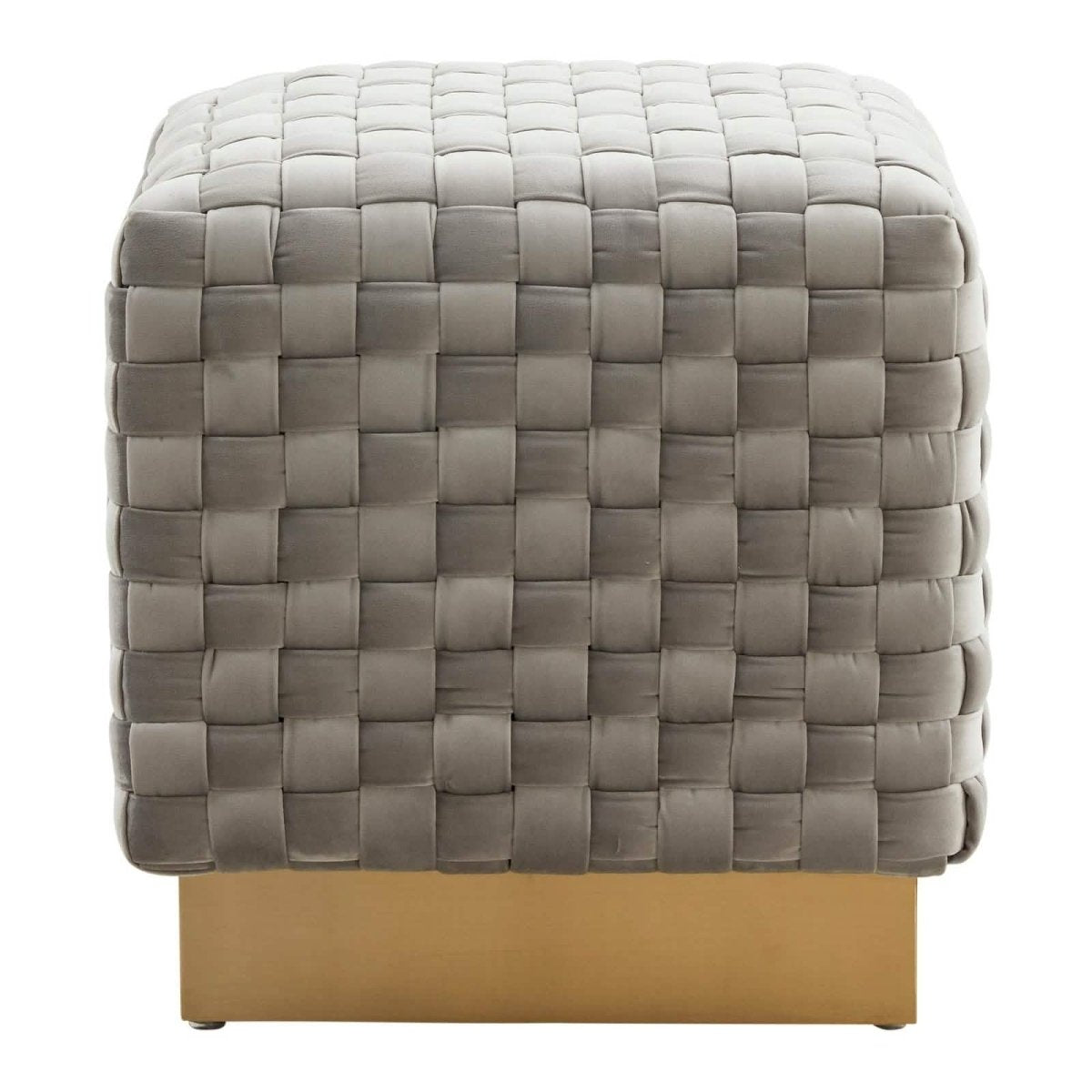 Myrtle 19" Square Weave Design Velvet Ottoman With Gold Base