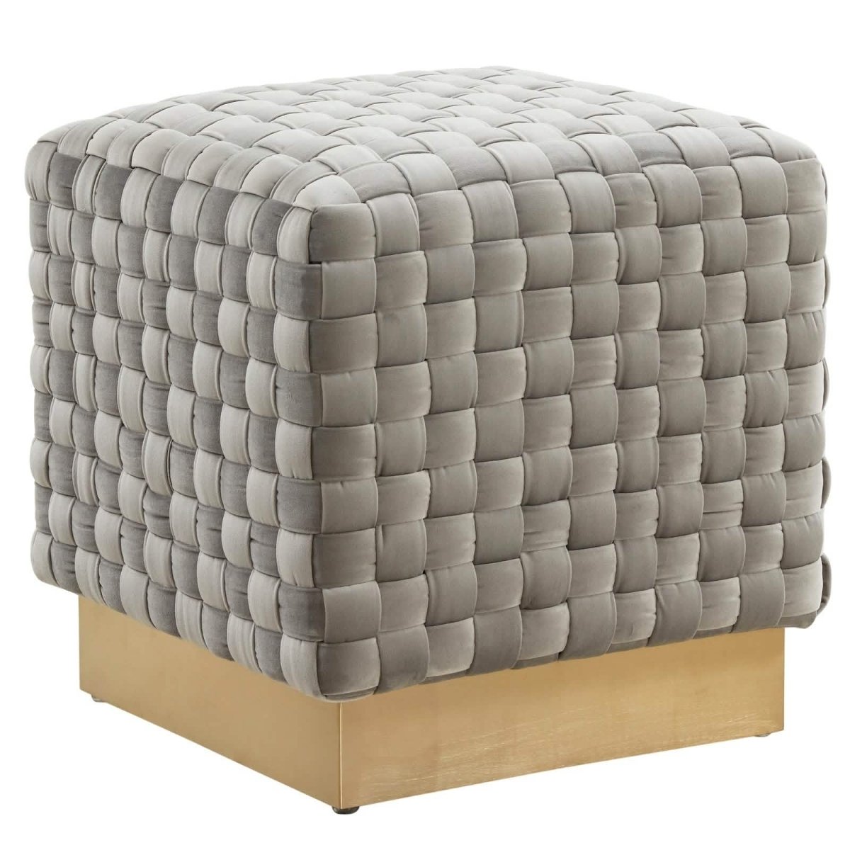 Myrtle 19" Square Weave Design Velvet Ottoman With Gold Base