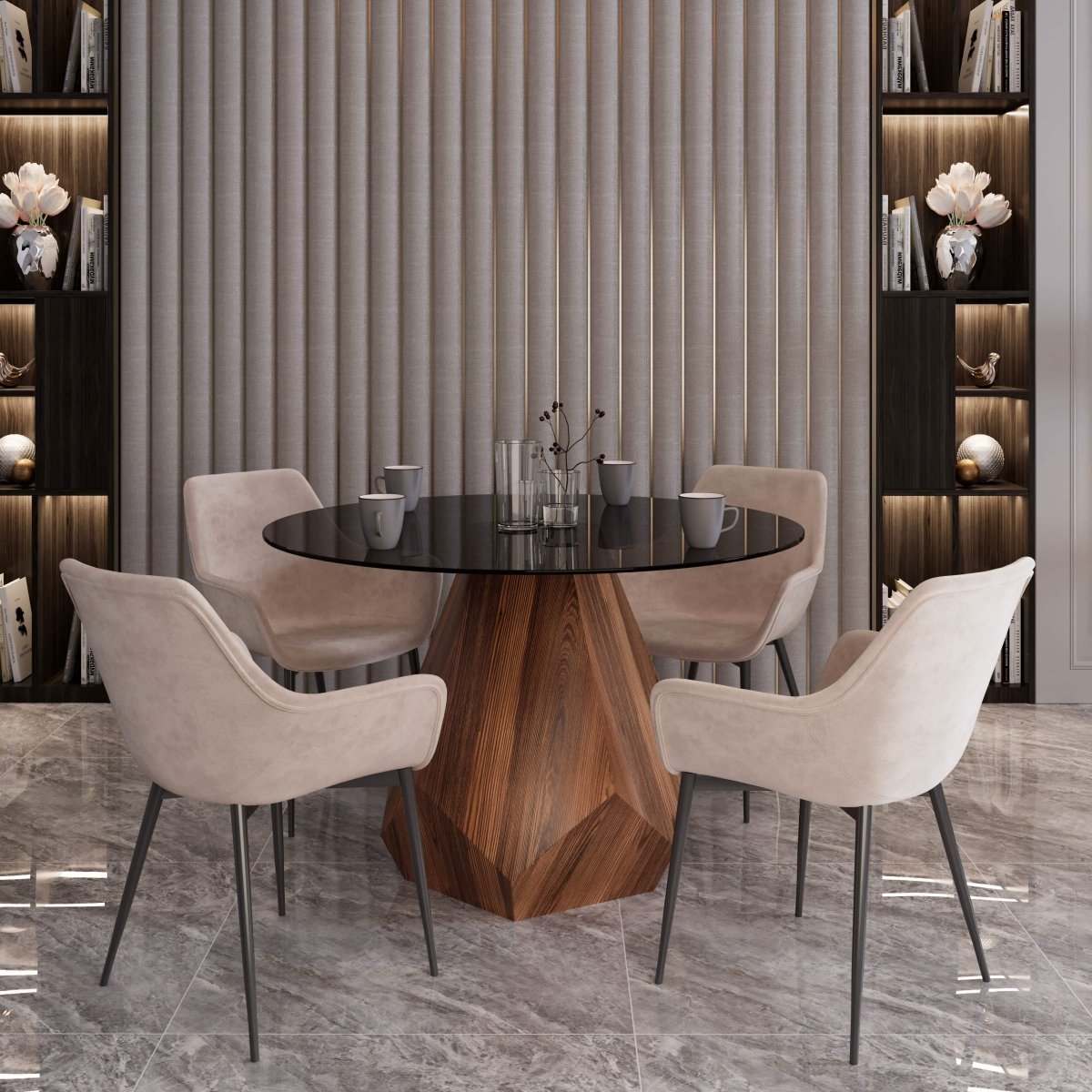 Nebo Modern Dining Table in Walnut Base with Glass/Sintered Stone Table Top