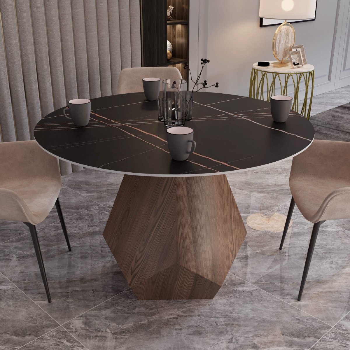 Nebo Modern Dining Table in Walnut Base with Glass/Sintered Stone