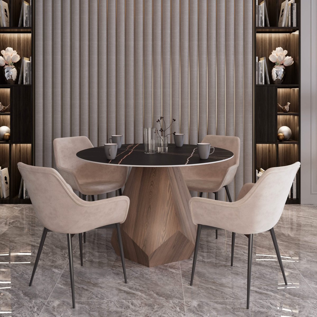 Nebo Modern Dining Table in Walnut Base with Glass/Sintered Stone