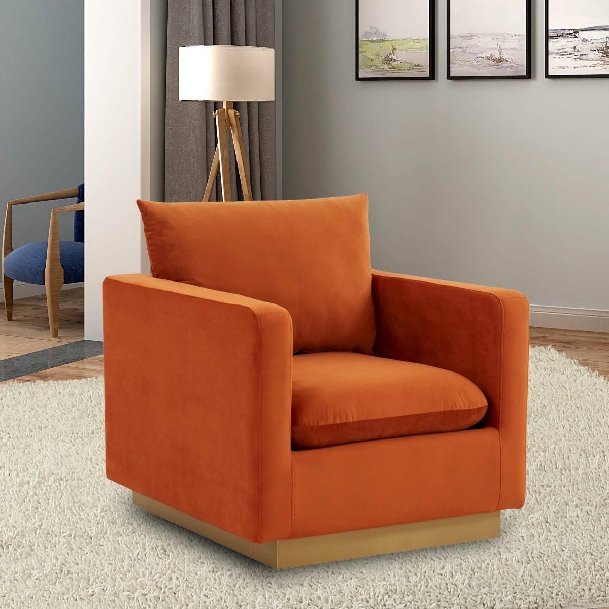 Nervo Modern Mid - Century Upholstered Velvet/Leather Accent Chair with Gold Base