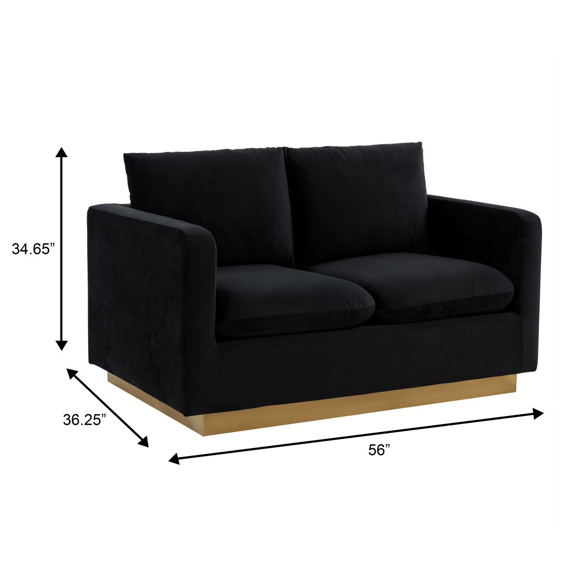 Nervo Upholstered Velvet/Leather Loveseat with Gold Stainless Steel Base
