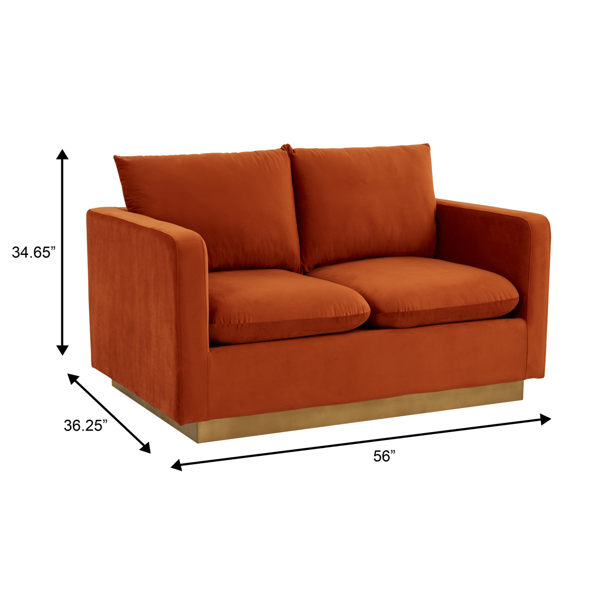 Nervo Upholstered Velvet/Leather Loveseat with Gold Stainless Steel Base