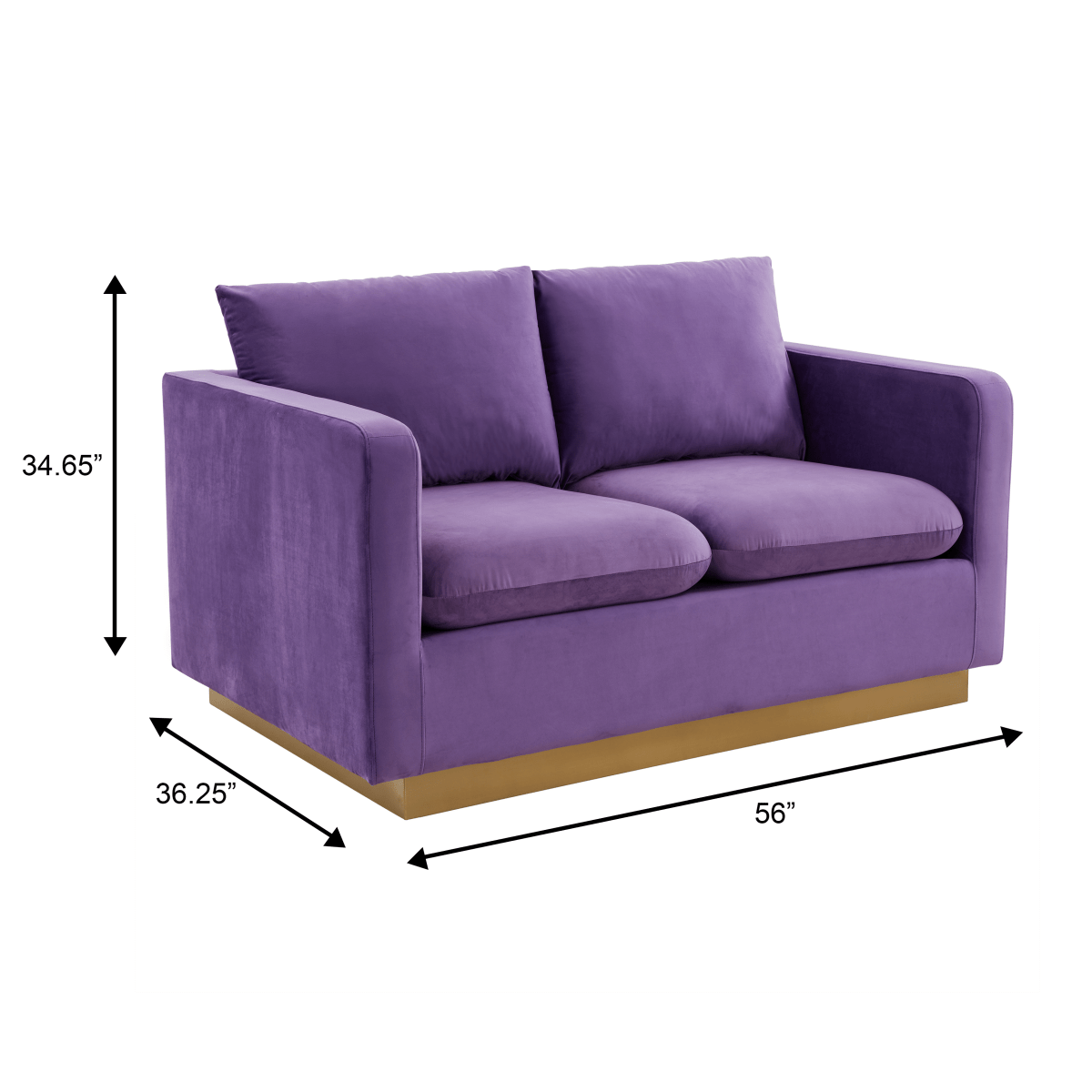 Nervo Upholstered Velvet/Leather Loveseat with Gold Stainless Steel Base