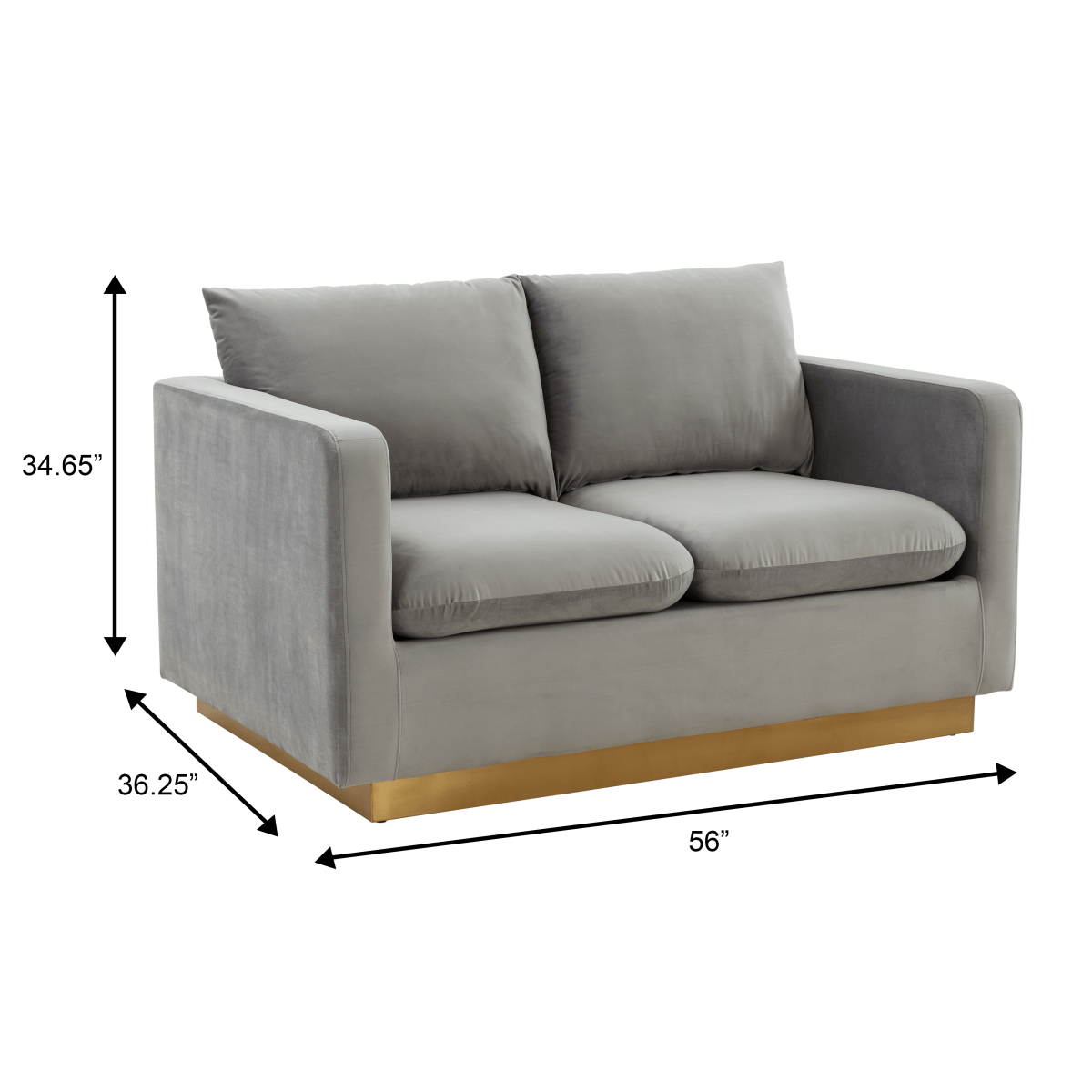 Nervo Upholstered Velvet/Leather Loveseat with Gold Stainless Steel Base
