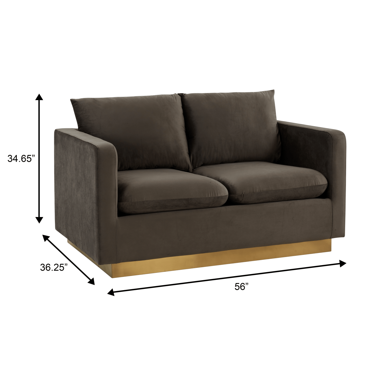 Nervo Upholstered Velvet/Leather Loveseat with Gold Stainless Steel Base