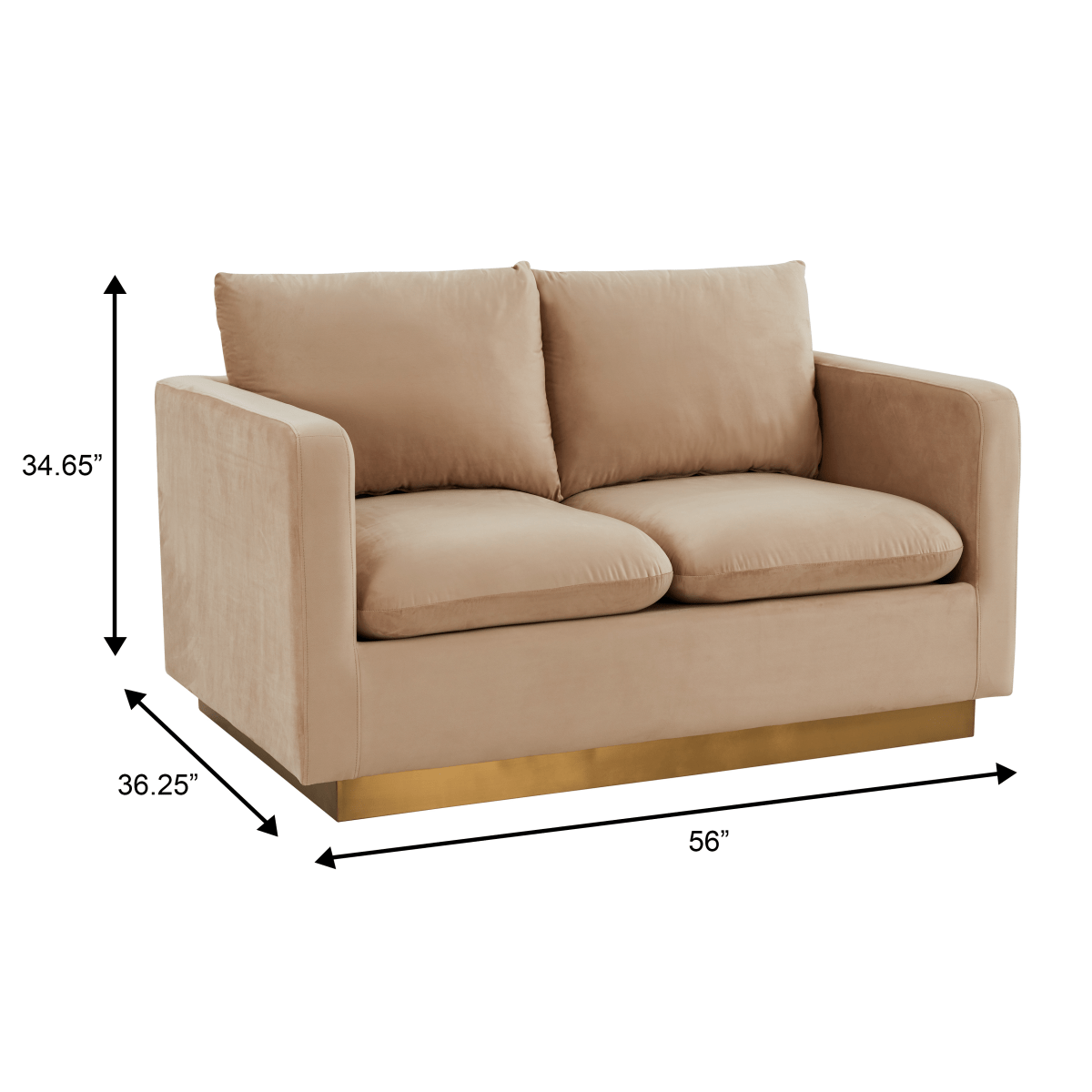 Nervo Upholstered Velvet/Leather Loveseat with Gold Stainless Steel Base